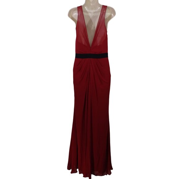Watters and Watters Red Sleeveless Formal Gown Ruffle Women Size 10 Floor Length - Picture 4 of 12